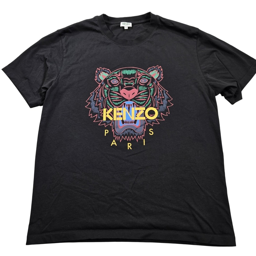 Kenzo Shirt Mens XL Black Tiger Paris Logo Graphic Tee Short Sleeve Designer